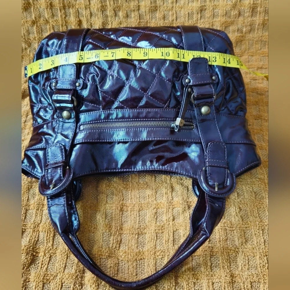 Maxx New York Majestic Hobo Patent Faux Leather Dark Brown Quilted Shoulder Bag